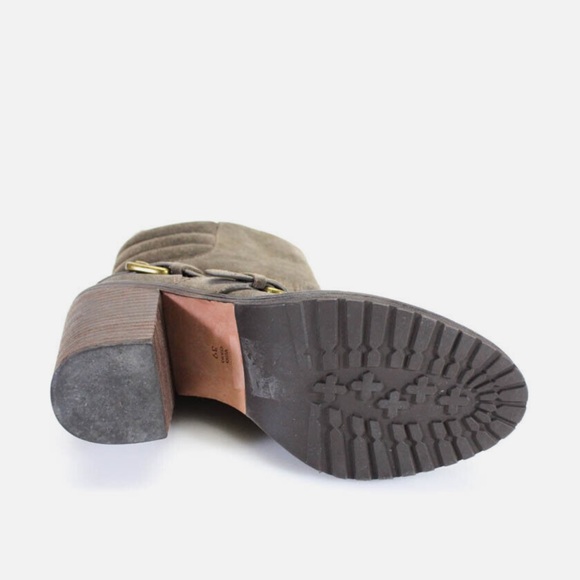 NWB JEAN MICHEL CAZABAT BROWN SUEDE GOLD BUCKLE ANKLE BOOTIE CHUNKY HEEL 9 - Picture 7 of 8